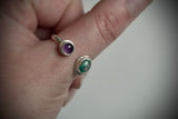 Sterling Silver Blue Australian Boulder Opal & Amethyst Open Ring