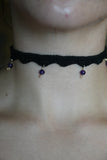 Black Amethyst Crochet Lace Choker