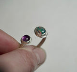 Sterling Silver Blue Australian Boulder Opal & Amethyst Open Ring