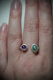 Sterling Silver Blue Australian Boulder Opal & Amethyst Open Ring