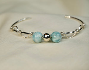 Solid Sterling Silver Larimar Bangle