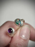 Sterling Silver Blue Australian Boulder Opal & Amethyst Open Ring