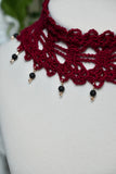 Red Siren Lace Crochet Choker with Lava Stone