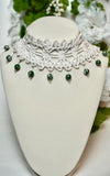 White Siren Lace Crochet Choker with Tree Agate Crystals