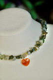 Moss Agate & Carnelian Heart Crystal Choker