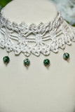 White Siren Lace Crochet Choker with Tree Agate Crystals