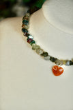 Moss Agate & Carnelian Heart Crystal Choker