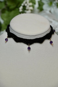 Black Amethyst Crochet Lace Choker