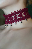 Red Siren Lace Crochet Choker with Lava Stone