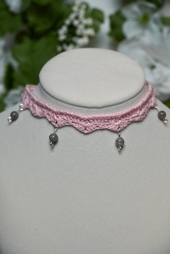 Pink Labradorite Lace Crochet Choker