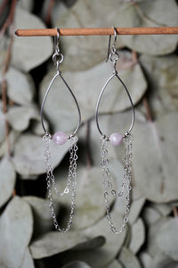 Dainty Kunzite Heart Chain Earrings