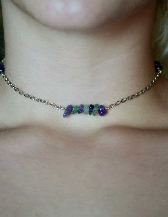 Green Aventurine & Amethyst Back Drop Choker