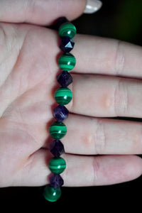 Natural Malachite & Faceted Amethyst Bracelet